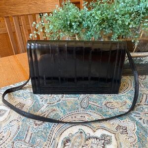 Eelskin Shoulder Bag or Clutch Vintage Large Convertible Snap in Strap Black
